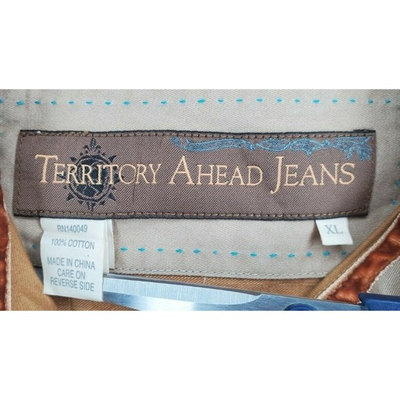 Rare Territory Ahead Jeans Cotton Brown Scale Style Button Up Shirt - Picture 6 of 12